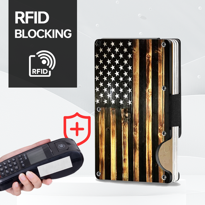 RFID Blocking Minimalist & Slim Wood Grain Flag Card Holder